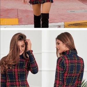 Long Sleeve Plaid Tweed Dress